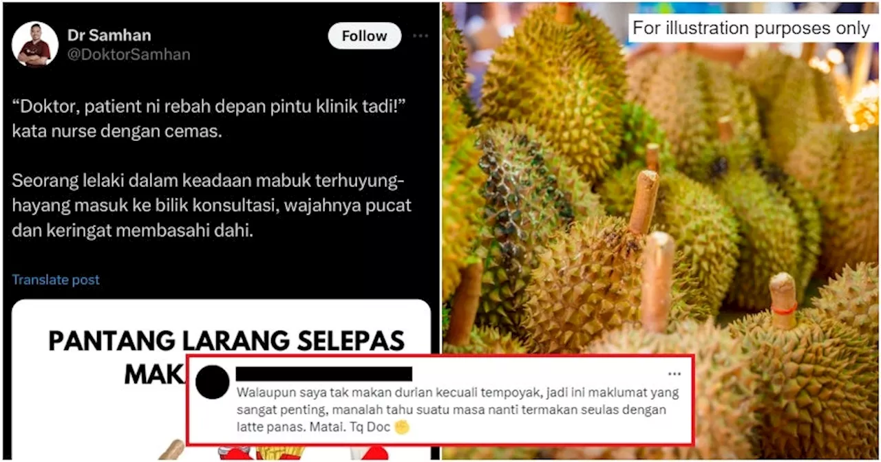 Malaysian Doctor Warns Against Harmful Durian Combinations After Patient Experiences Intoxication