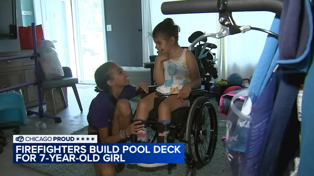 Schaumburg firefighters help make pool wheelchair-accessible for 7-year-old girl through Make-A-Wish