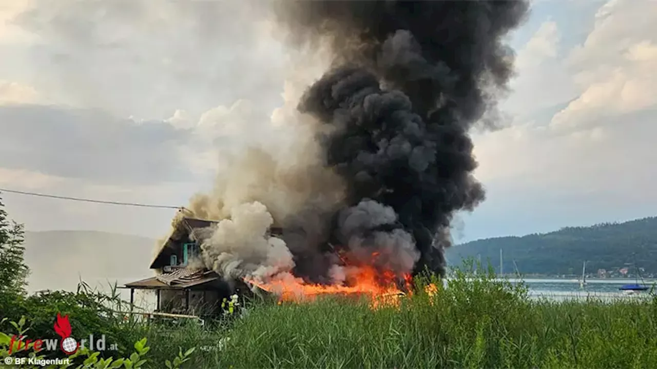 Ktn: Brennendes Bootshaus nach Explosion eines E-Motorbootes in Klagenfurt