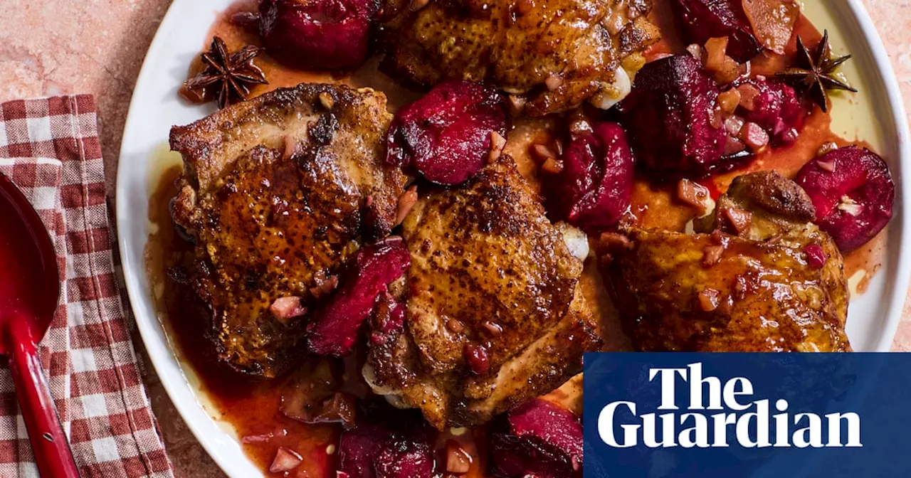 Georgina Hayden’s quick and easy recipe for crispy chicken, plums and star anise