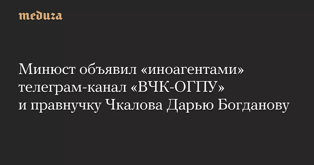 Минюст объявил «иноагентами» телеграм-канал «ВЧК-ОГПУ» и правнучку Чкалова Дарью Богданову — Meduza