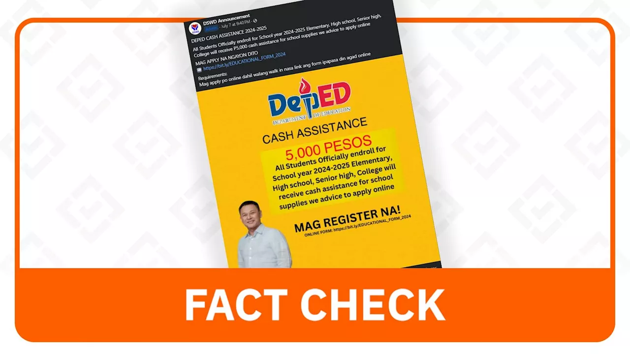 FACT CHECK: Post on P5,000 DepEd cash aid is fake