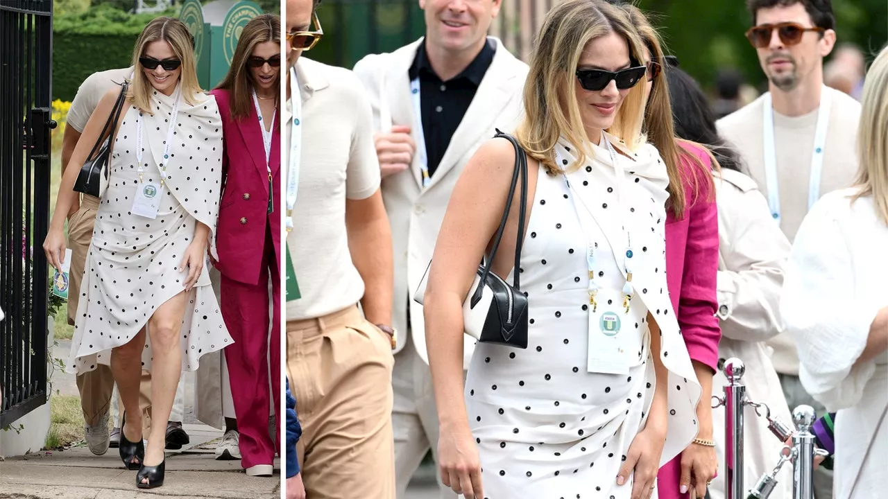 Margot Robbie da con el vestido blanco de lunares ajustable perfecto para un look premamá