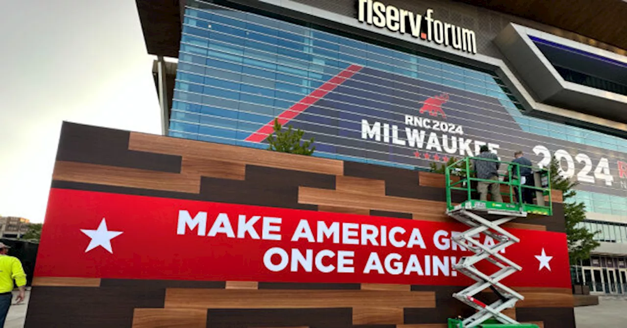 State Flags, Decorations, ‘Make America Great Once Again’ Sign Outside RNC Convention