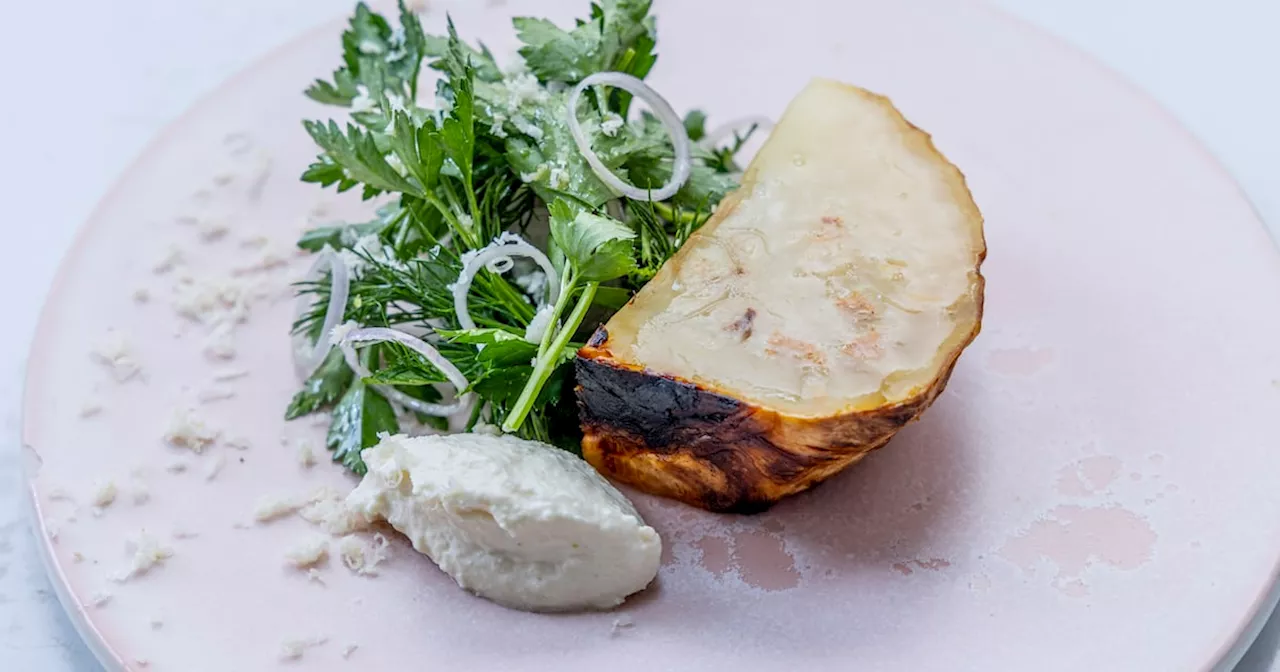 Mark Moriarty: Salt-baked celeriac with horseradish crème fraîche and parsley and shallot salad