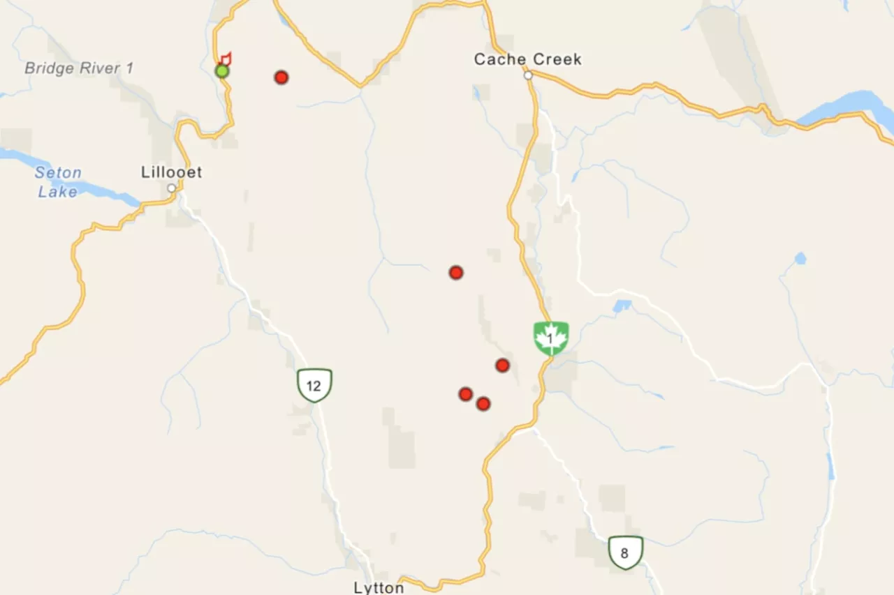 5 wildfires start in Lillooet Fire Zone; 4 between Cache Creek and Lytton