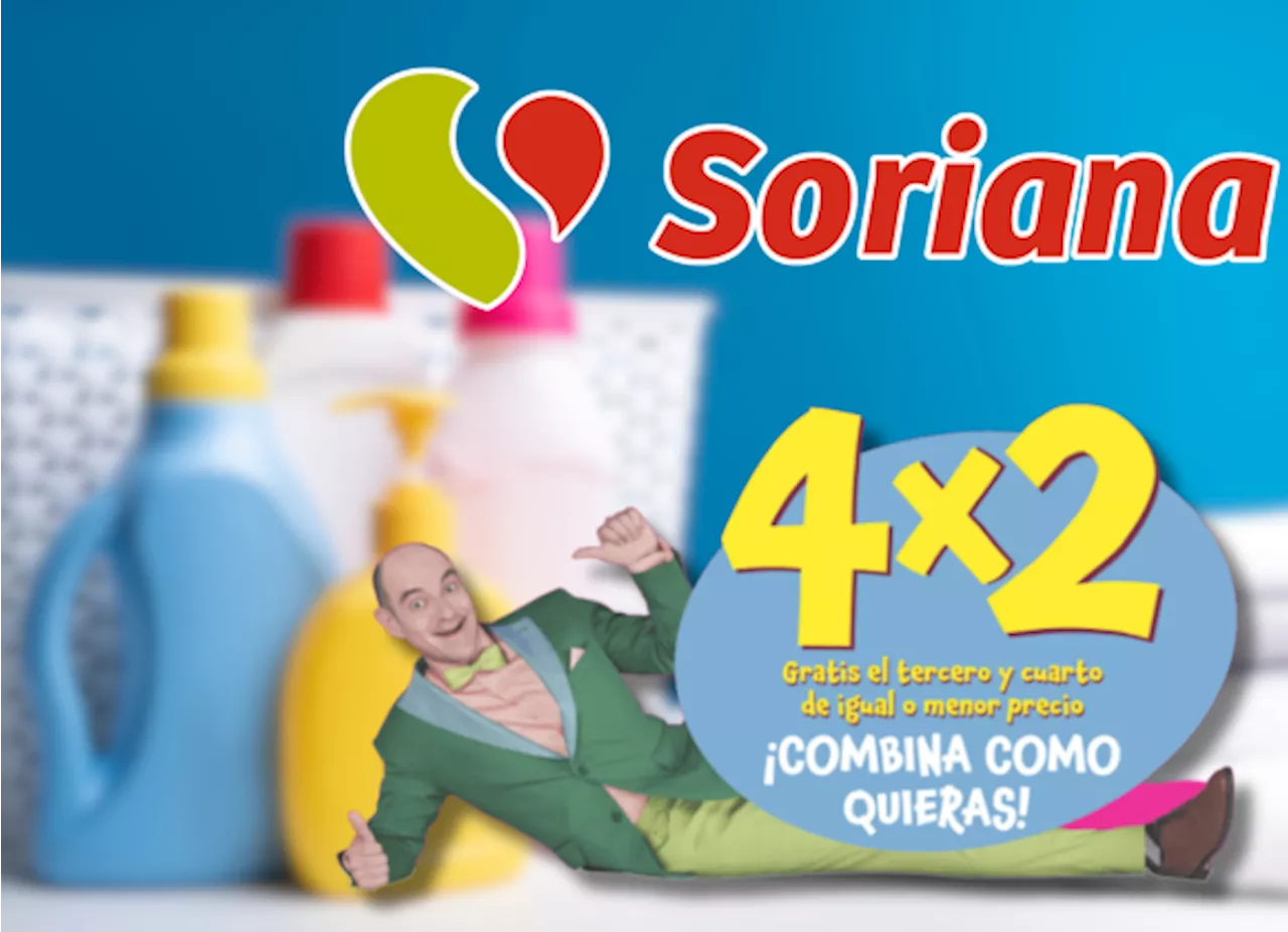 Soriana ofrece 4x2 en detergentes y suavizantes, y 3x2 en productos de cuidado personal