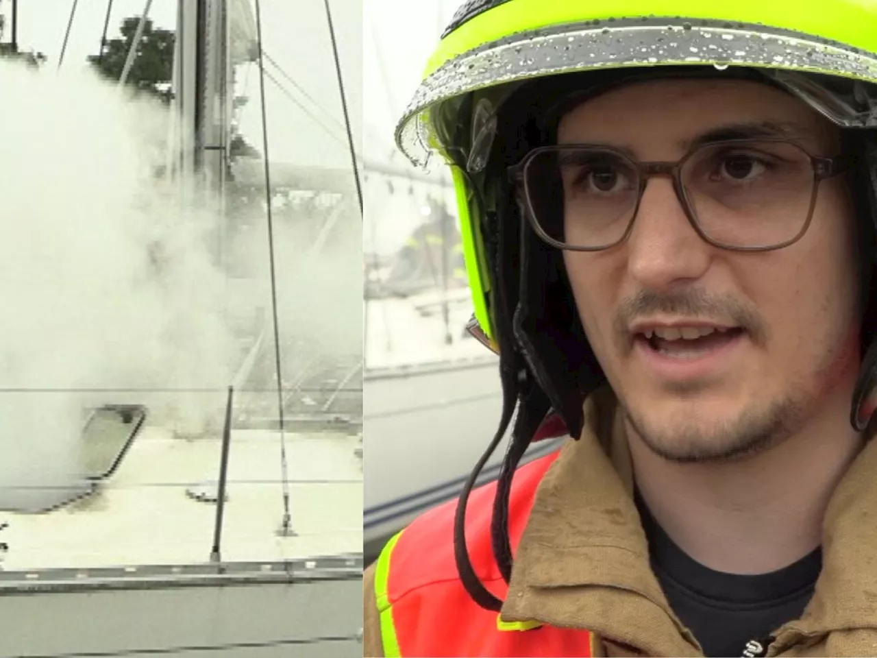 Blitz schlägt bei Unwetter in dieses Segelboot ein - Bilder und Videos vom Einsatz im Zollhafen!