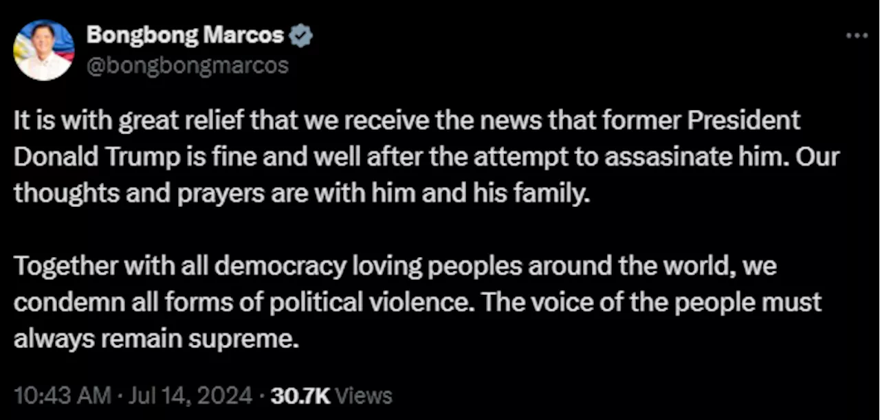 Marcos sends well wishes to injured Trump