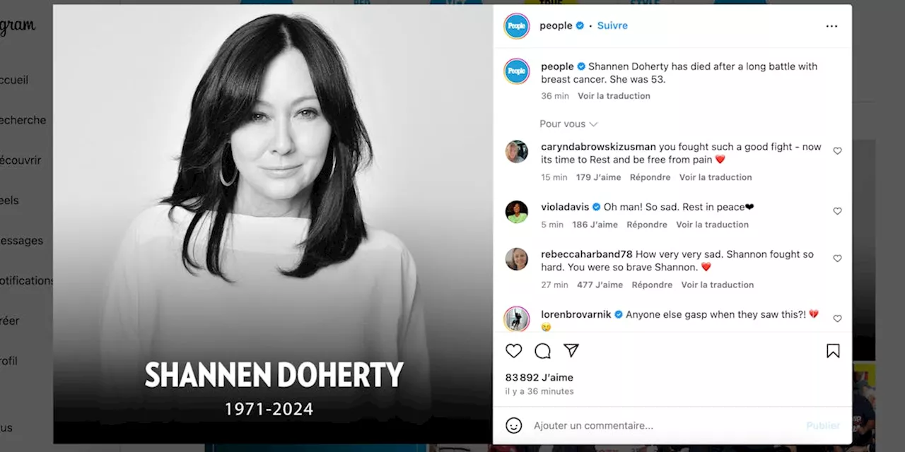 Cancer du sein : l'actrice Shannen Doherty est décédée