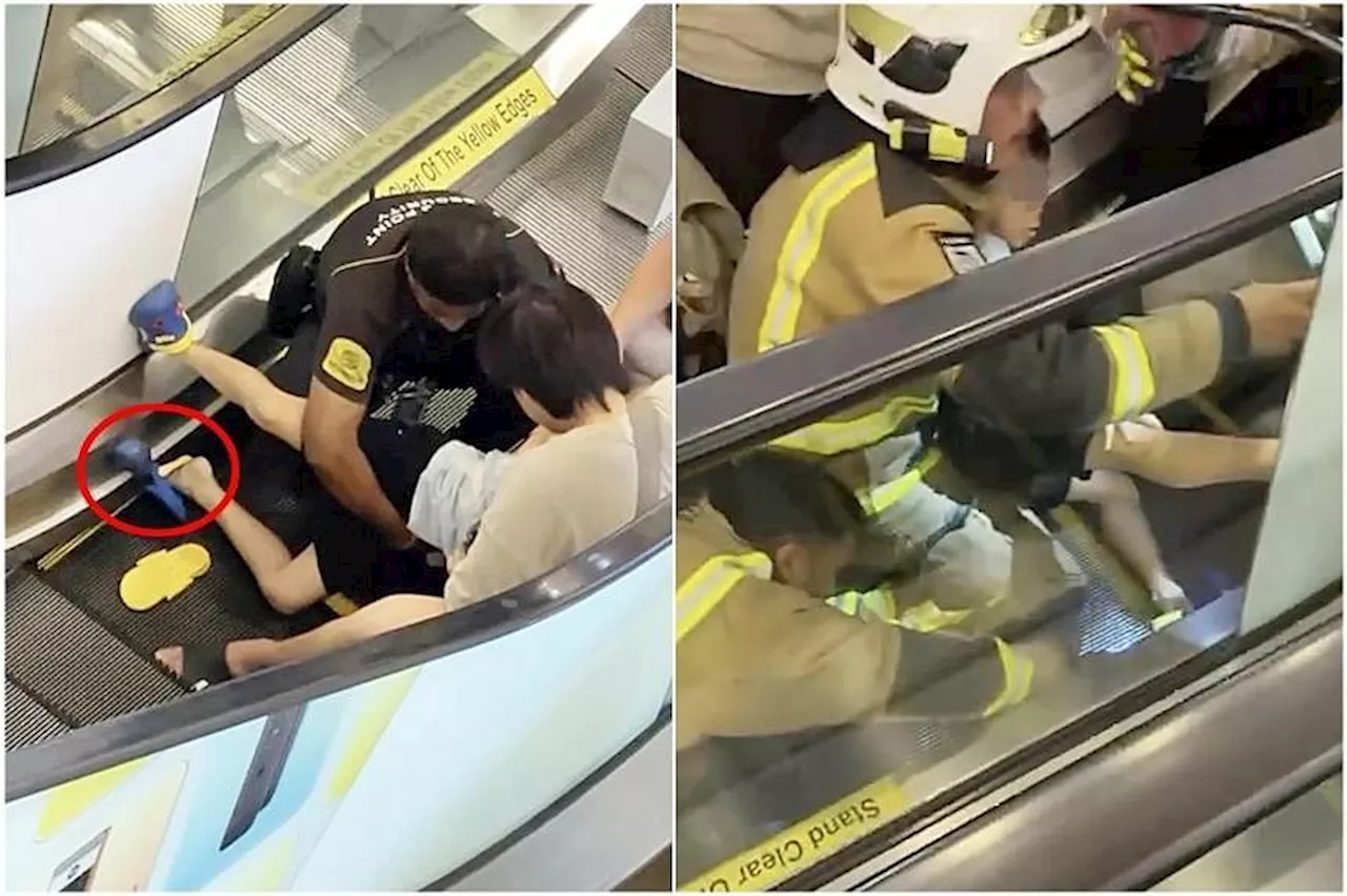 Boy, 9, suffers foot injury after rubber shoe gets stuck in escalator at Jurong Point mall