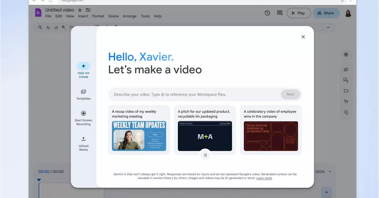Google Vids is available to test out Gemini AI-created video presentations