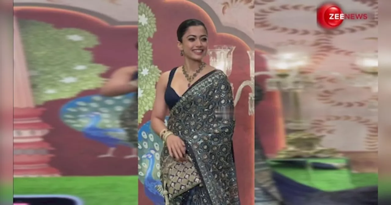 नेशनल क्रश Rashmika Mandanna के क्यूट एक्सप्रेशन देख दिल हार बैठे फैंस, चमकती black saree में मचाया धमाल