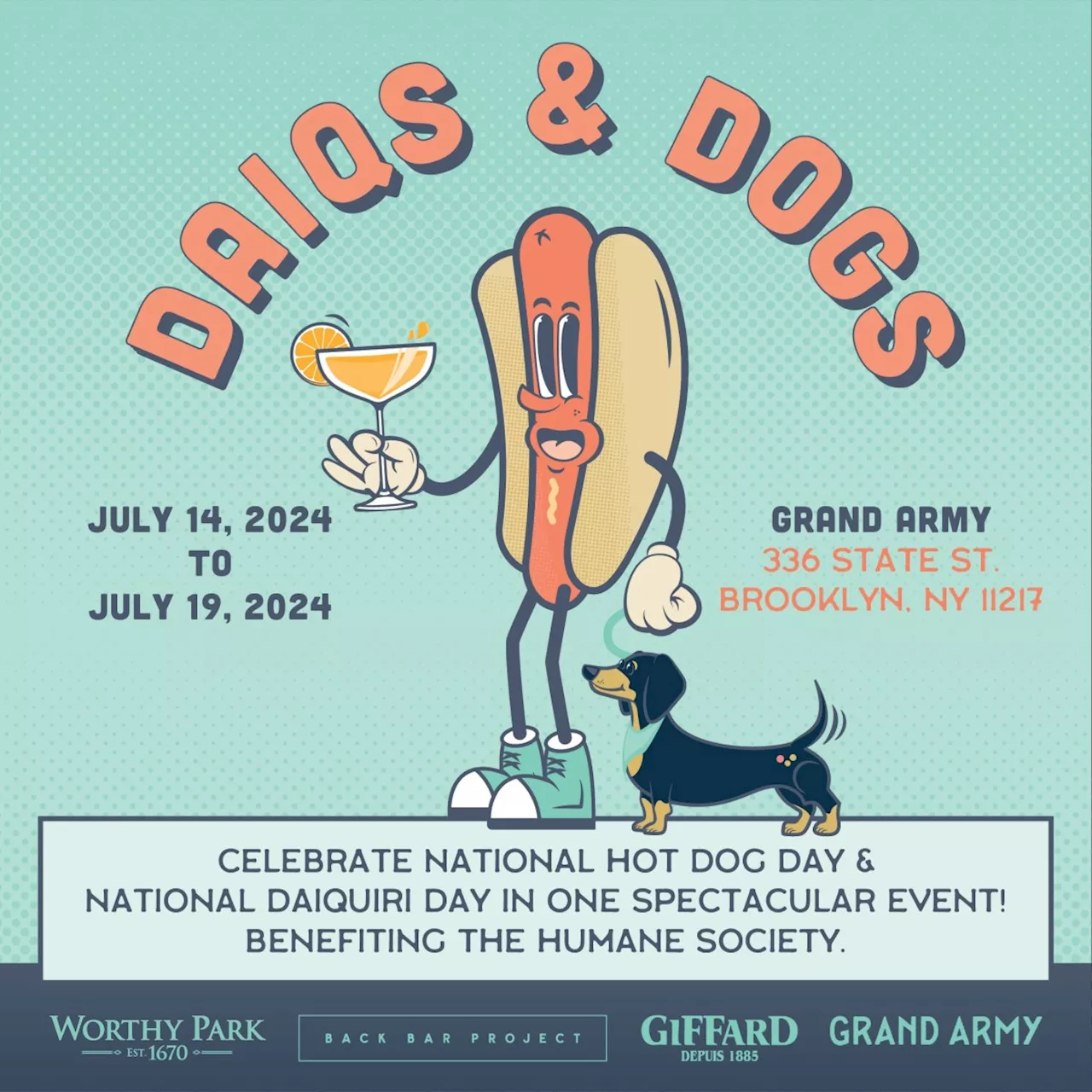 Celebrate and help adoptable dogs in Brooklyn through hot dogs and daiquiris