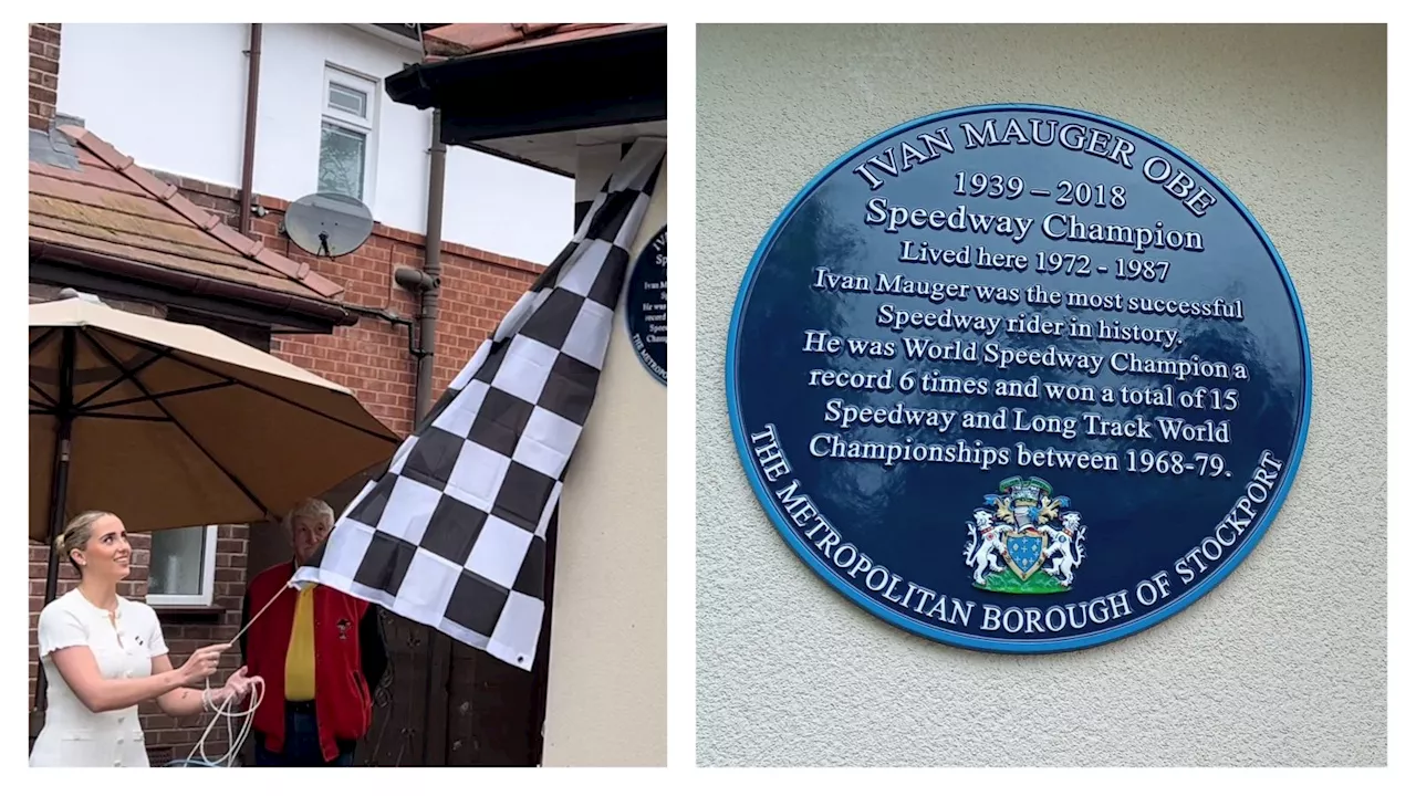 Blue plaque unveiled at former Stockport home of world champion speedway rider Ivan Mauger