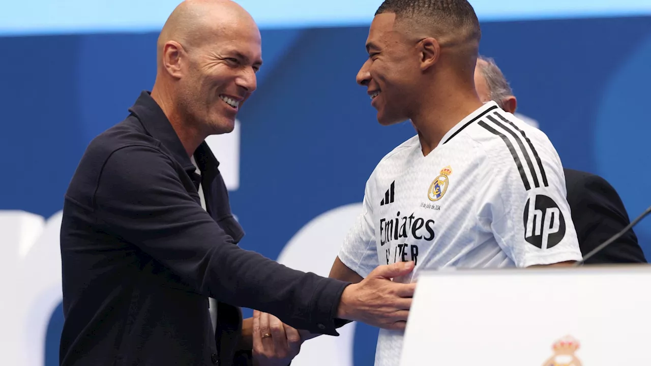 Zinedine Zidane joins fans in welcoming Kylian Mbappe to packed Bernabeu as Real Madrid star’s proud mum w...