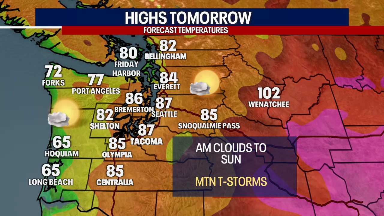 Seattle weather: Warm Wednesday with a chance of mountain thunderstorms