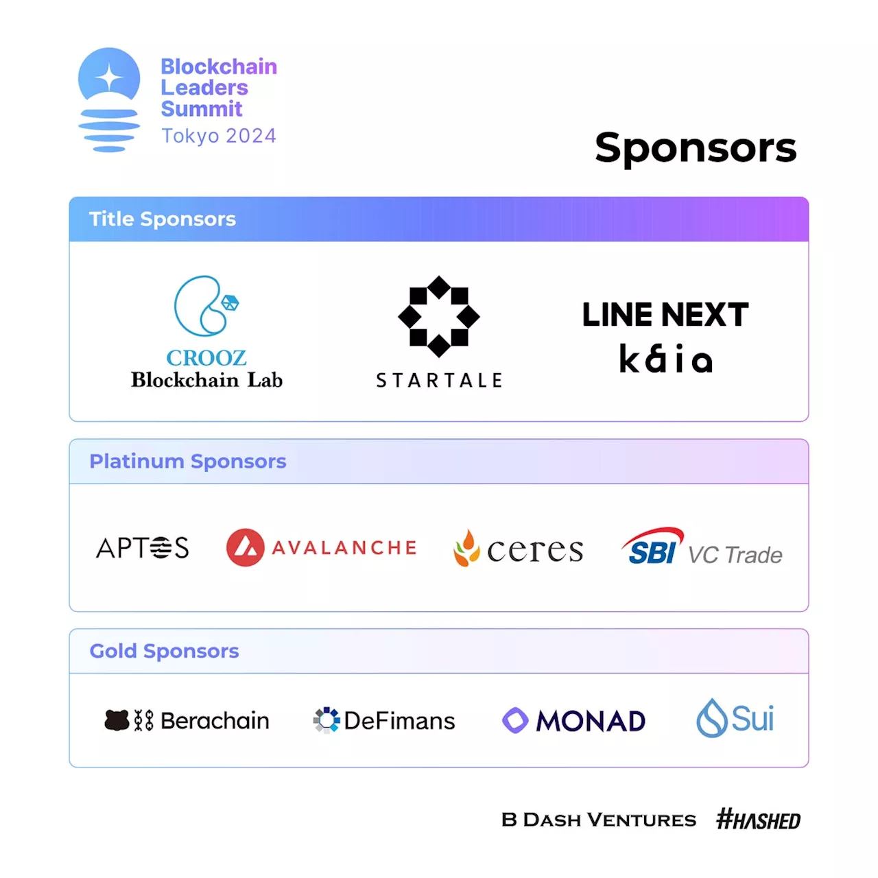 B Dash VenturesとHashed、「Blockchain Leaders Summit Tokyo 2024」のスポンサーを発表