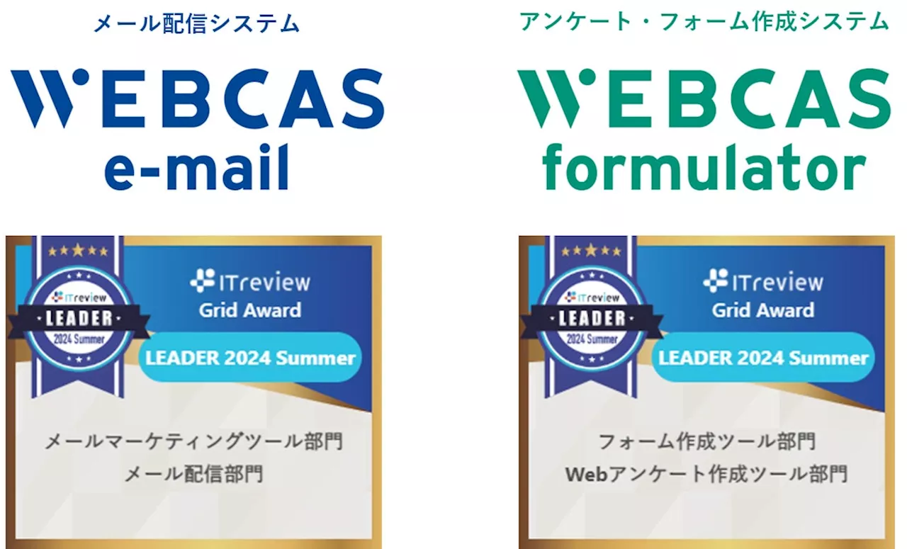 WEBCAS、「ITreview Grid Award 2024 Summer」のメールマーケティングツール部門やWebアンケート作成ツール部門などで最高位の「Leader」を受賞