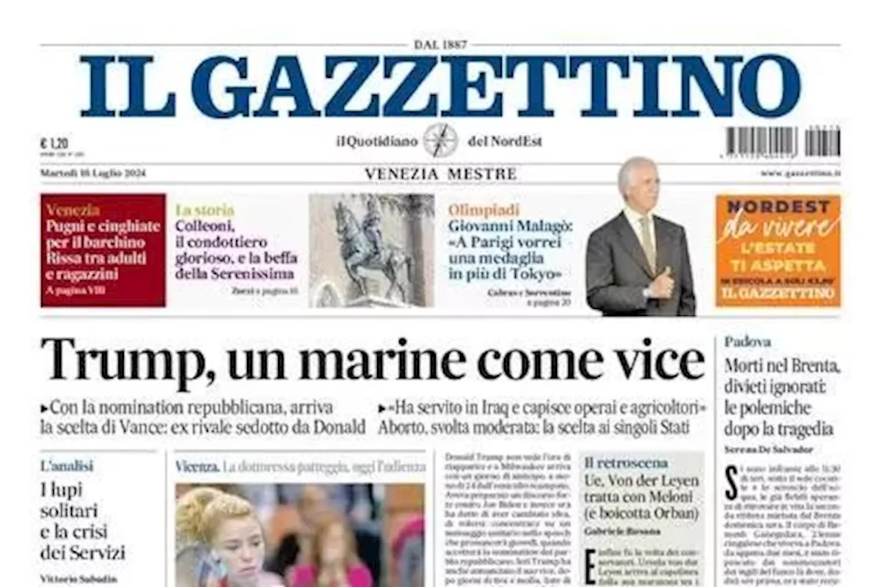 Il Gazzettino in prima pagina con Malagò: 'A Parigi vorrei una medaglia in più di Tokyo'