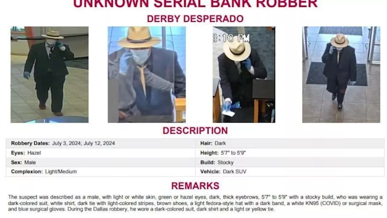 Well-dressed ‘Derby Desperado’ bank robber hits Dallas-area banks