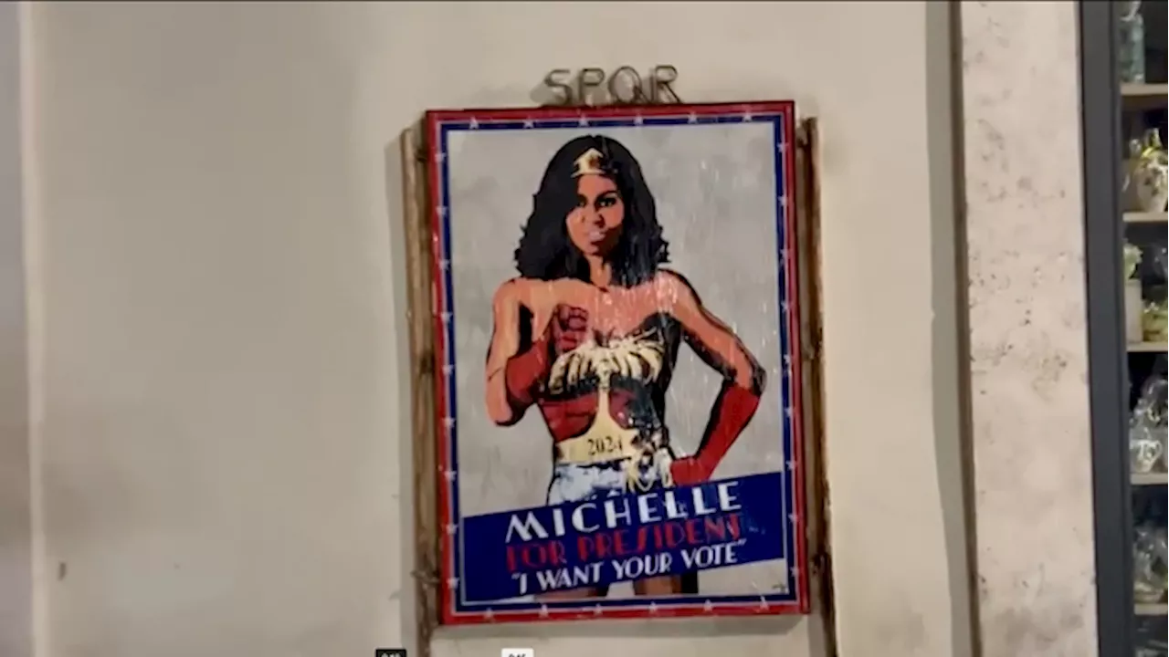 Michelle Obama come Wonder Woman, a Roma l'ultima opera di Harry Greb