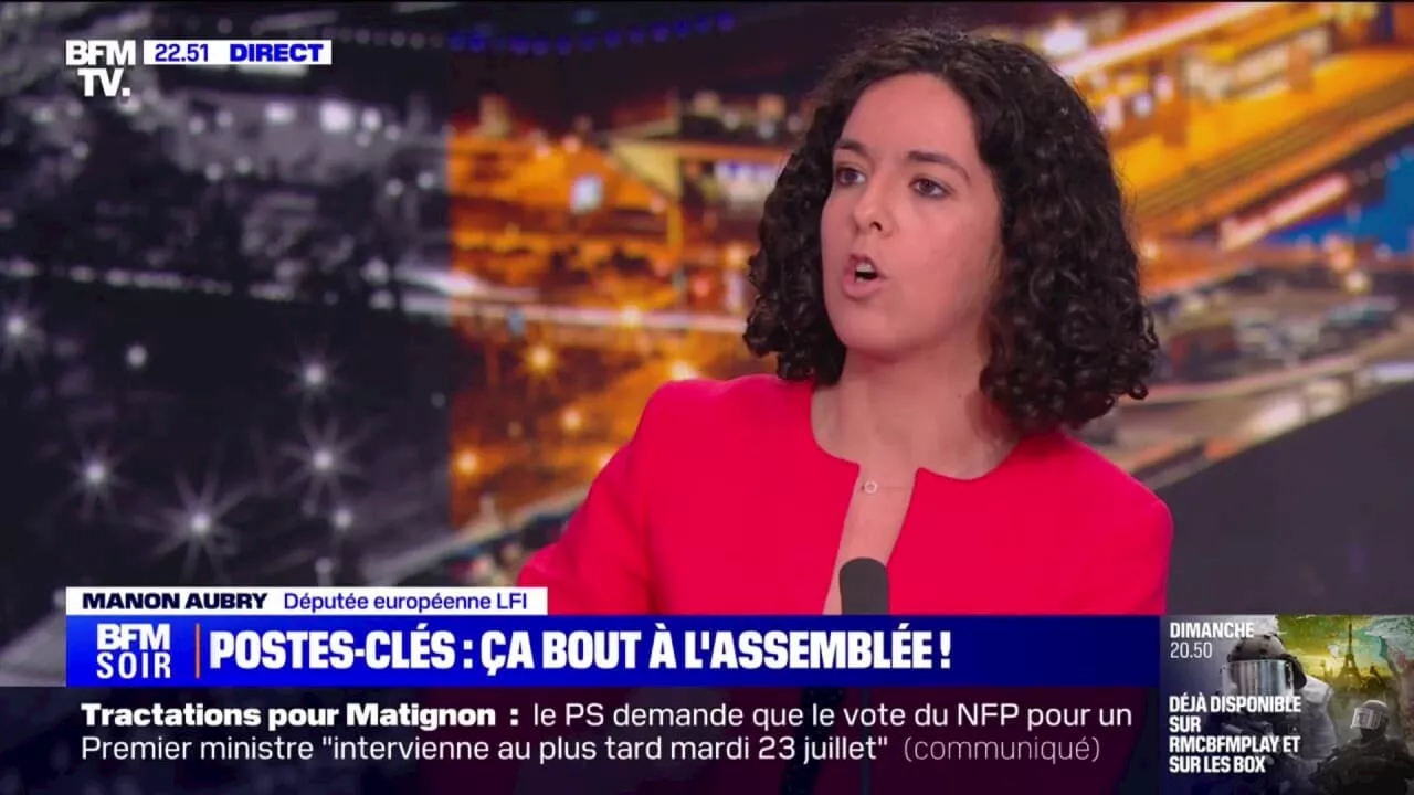 Élection des vice-présidents de l'Assemblée: 'Nous n'avons pas besoin et nous ne chercherons jamais les voix du Rassemblement national', affirme Manon Aubry (LFI)