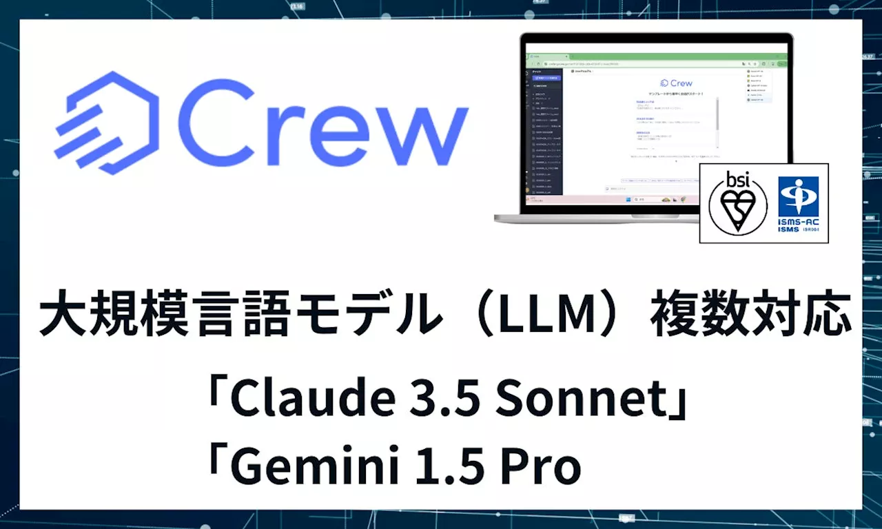 ChatGPTで社内独自資料から回答する業務効率化ツール「Crew」、Claude 3.5 Sonnet Google Gemini 1.5 Proを搭載