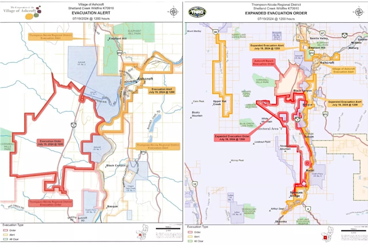 More evacuation alerts, orders issued for Shetland Creek wildfire