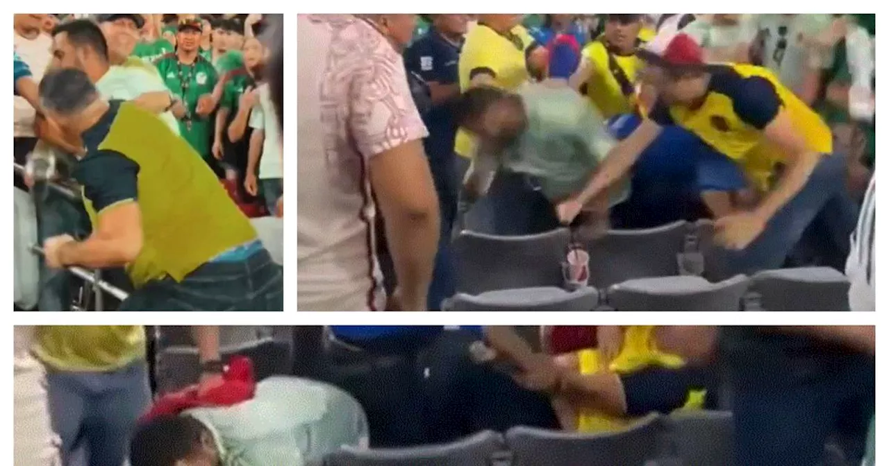 Noquean DOS VECES a aficionado mexicano, durante pelea contra seguidores de Ecuador, en Copa América (VIDEO)