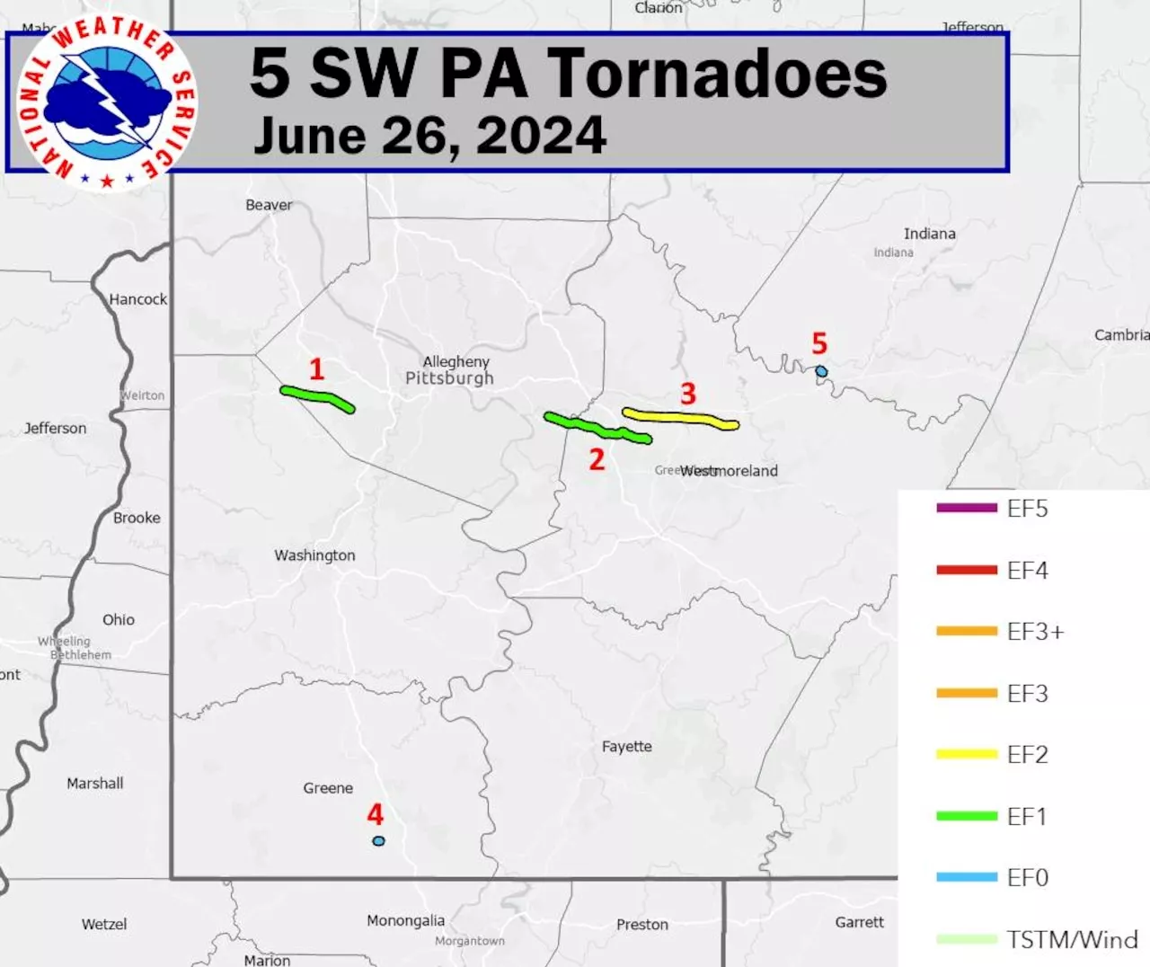 National Weather Service confirms 5 tornadoes hit Pa. within an hour on same day