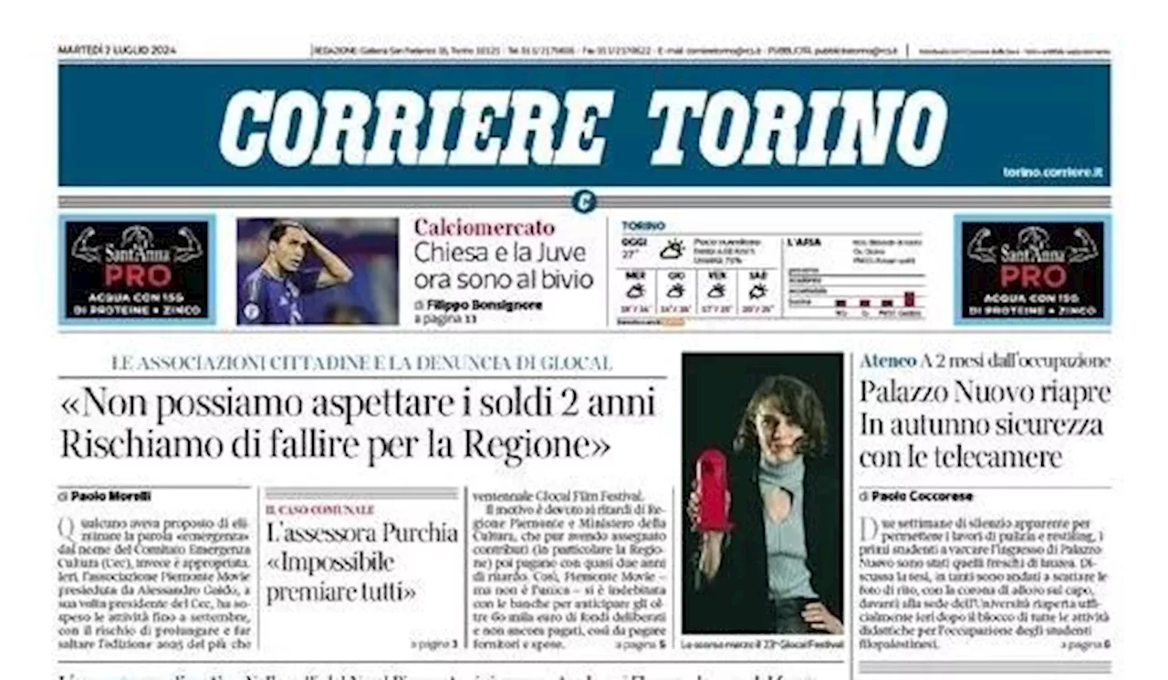 Il Corriere di Torino in prima pagina: 'Chiesa e la Juve ora sono al bivio'