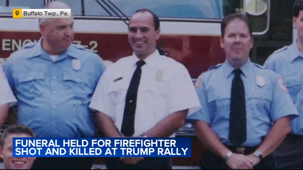 Firefighter killed at Trump rally honored with bagpipes, gun salute and a bugle sounding taps