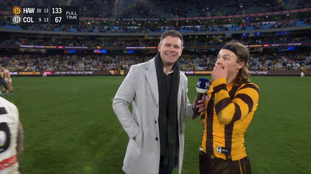 ‘Always hang s**t’: Hawks cult hero drops f-bomb in emotional interview after sweet Pies thumping