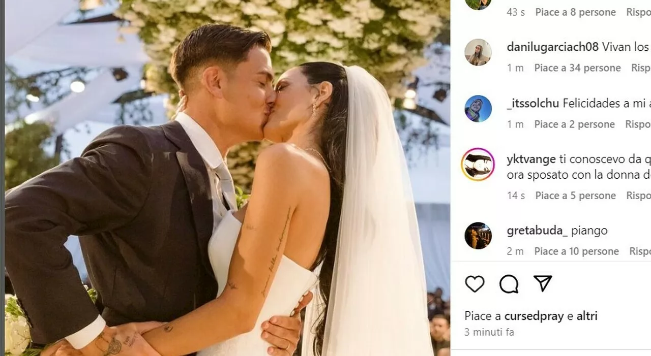 Dybala e Oriana Sabatini, il matrimonio al gelo e gli strani divieti per gli invitati: la prima foto e il racc