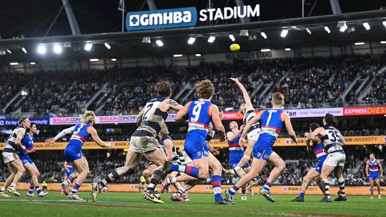 ‘Absolutely thrashed’: Dogs duo’s concerns over ‘dangerous’ Geelong surface in slippery slugfest