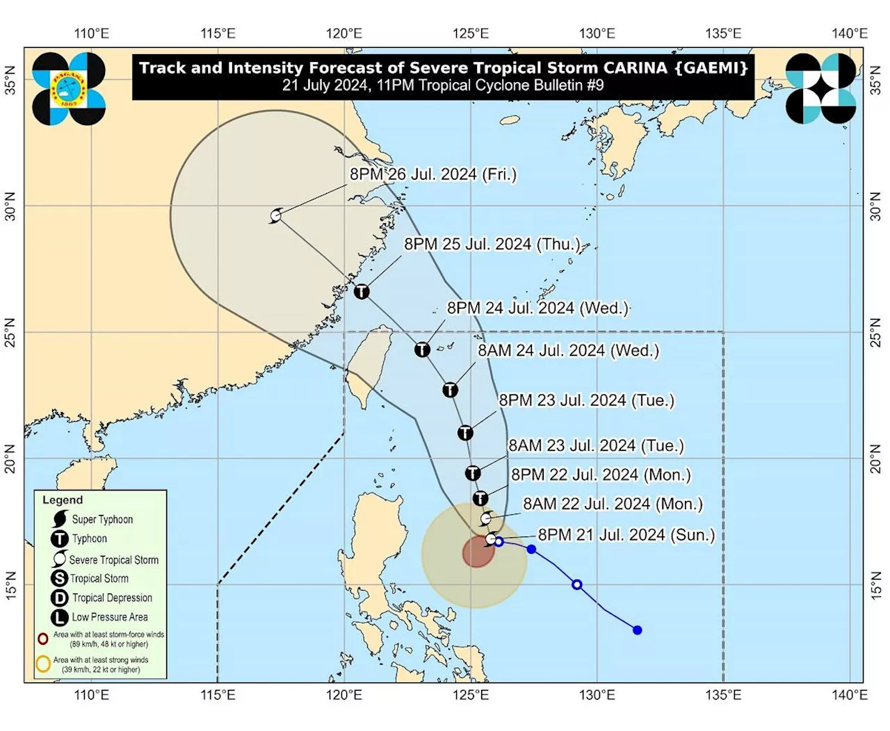 Carina becomes severe tropical storm; Signal No. 1 over part of Cagayan