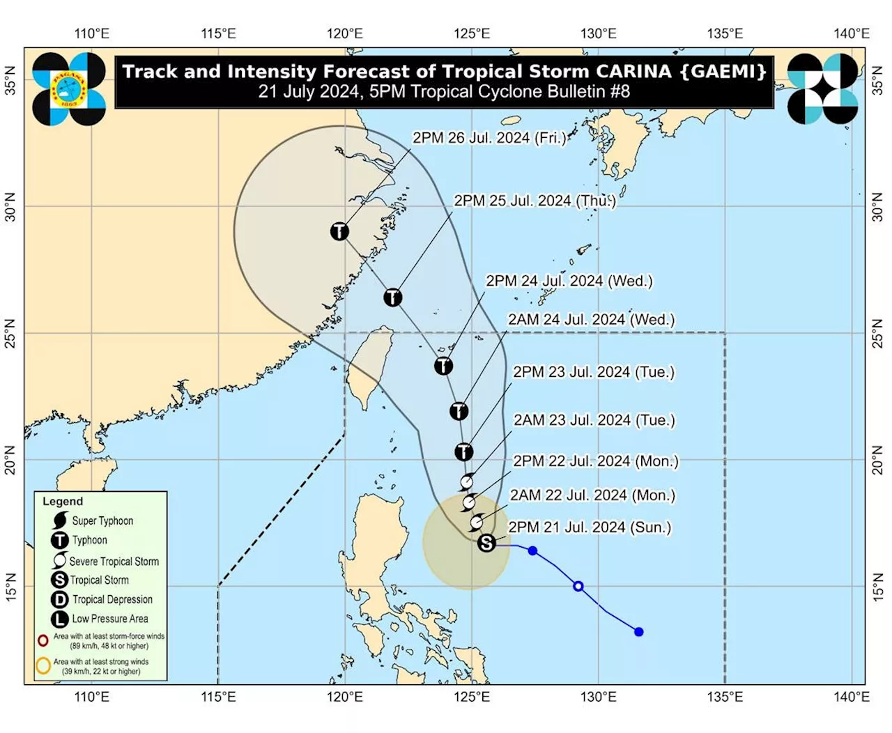 'Carina' hardly moving, but storm alerts likely