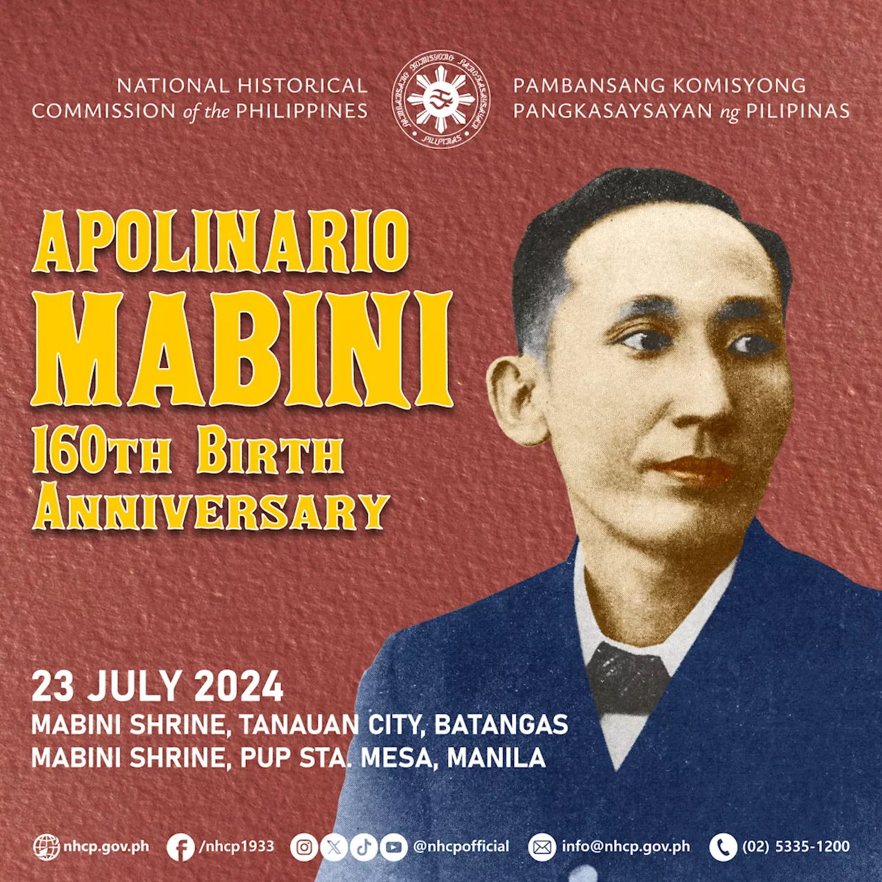 Nation remembers Apolinario Mabini on his 160th birth anniversary