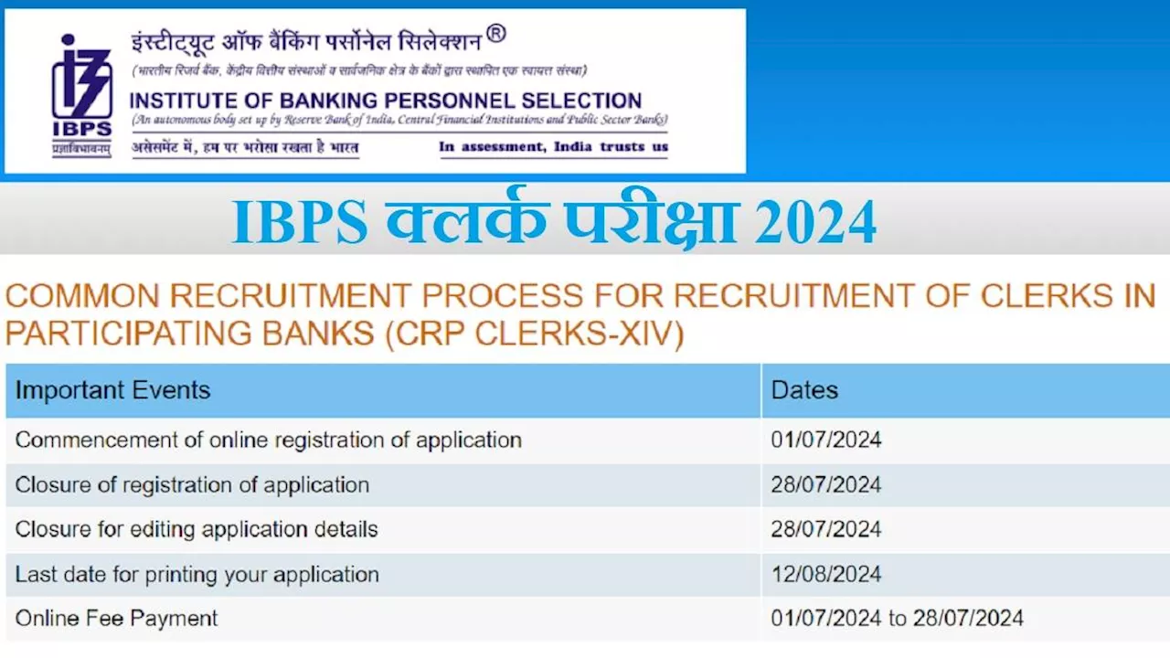 IBPS Clerk Exam 2024: अब 28 जुलाई तक करें 6000 बैंक क्लर्क भर्ती के लिए आवेदन, आइबीपीएस ने बढ़ाई तारीख