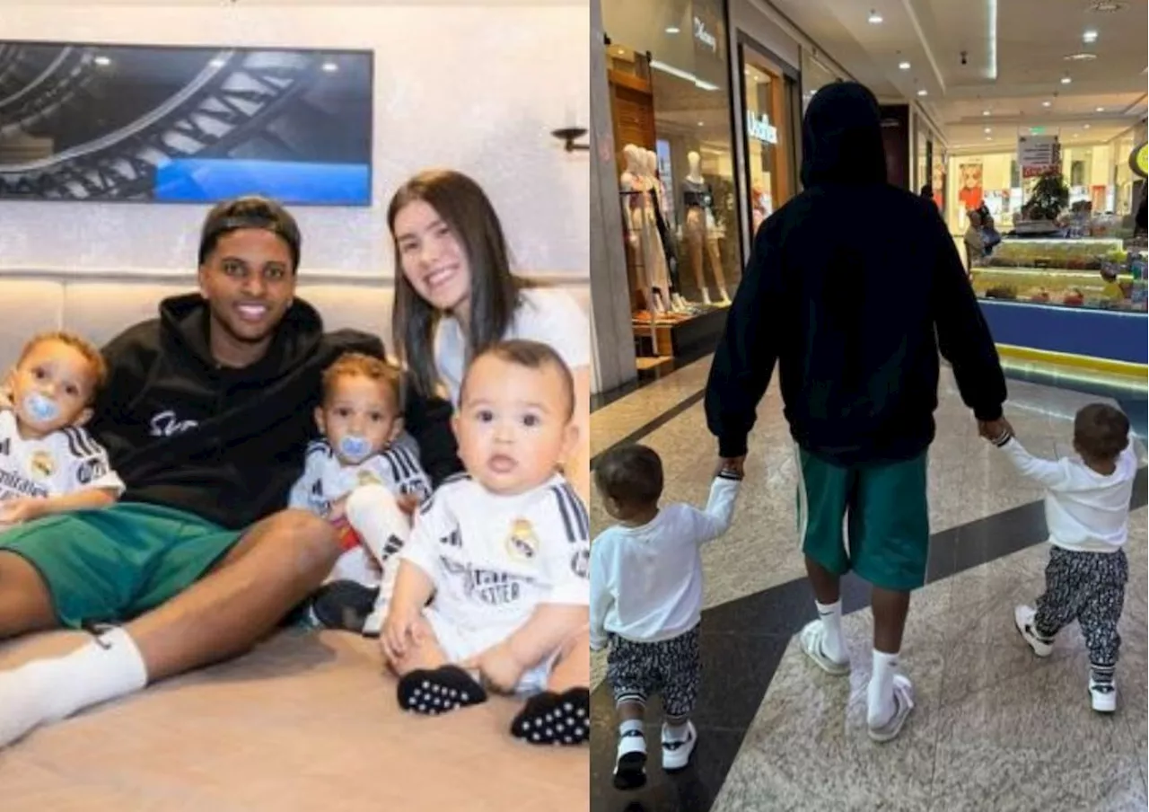 De férias no Brasil, Rodrygo Goes posa com filhos gêmeos: 'Rolezinho com os crias'