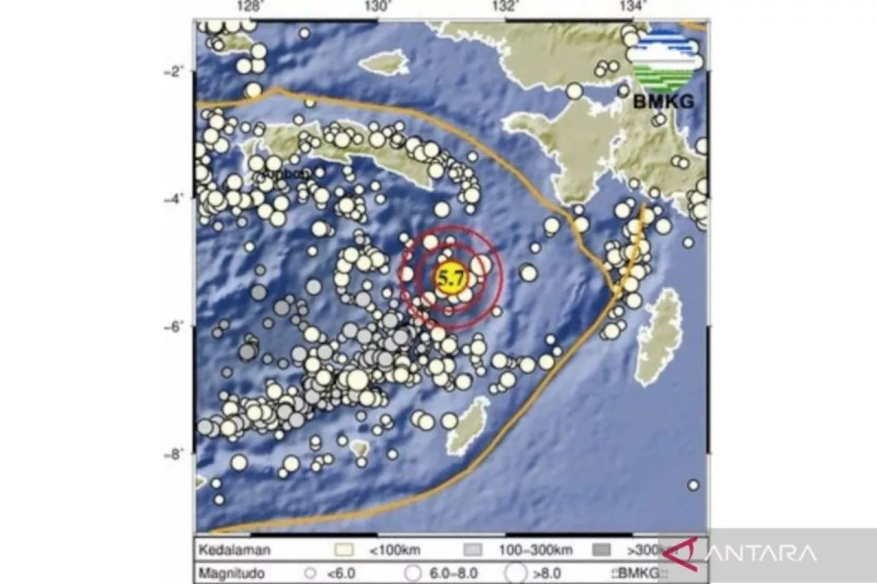 Gempa Berkekuatan 5,7 Magnitudo Guncang Kawasan Maluku pada Senin Malam