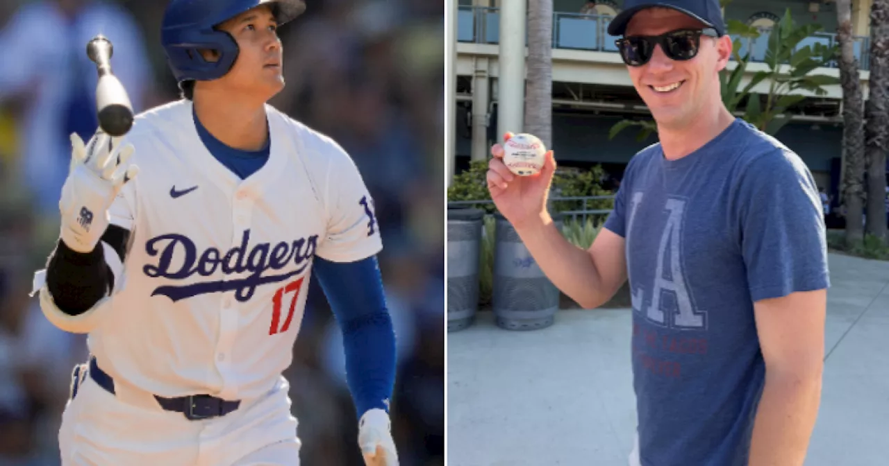 'Right place, right time': Dodgers fan snags Shohei Ohtani home run ball in Centerfield Plaza