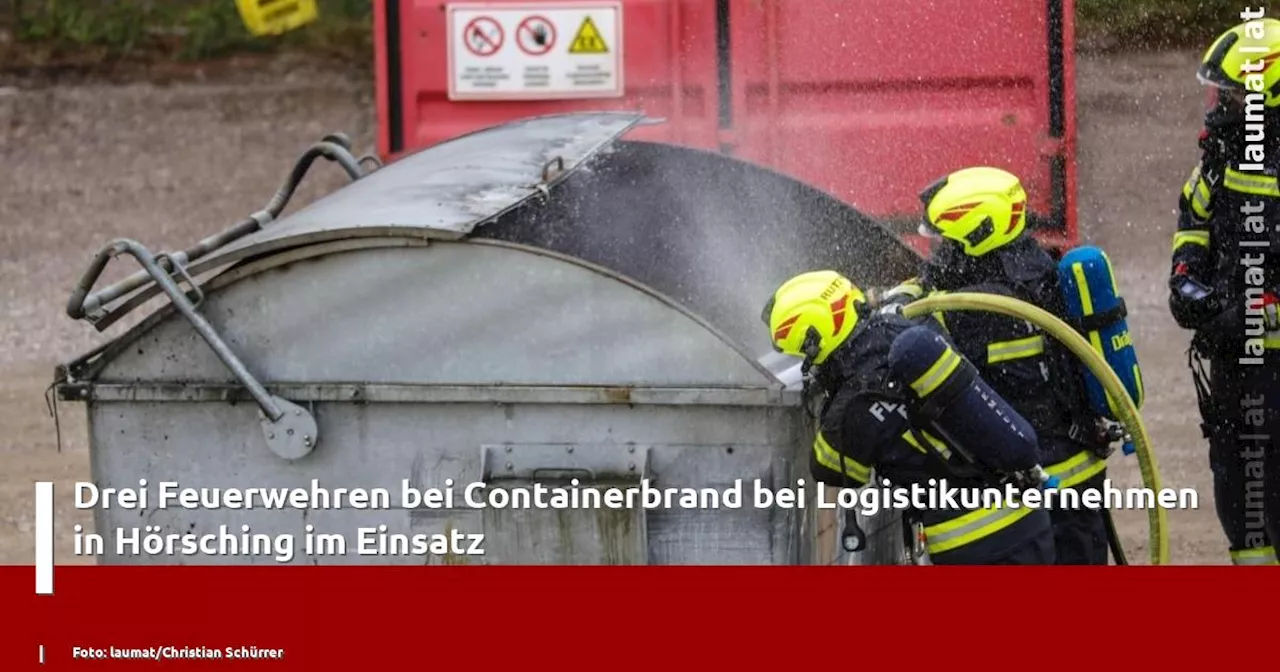 Drei Feuerwehren bei Containerbrand bei Logistikunternehmen in Hörsching im Einsatz