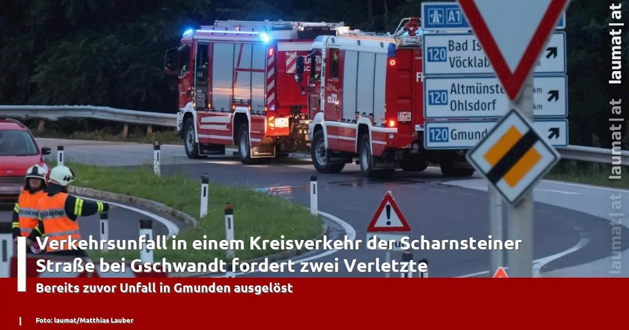 Verkehrsunfall in einem Kreisverkehr der Scharnsteiner Straße bei Gschwandt fordert zwei Verletzte