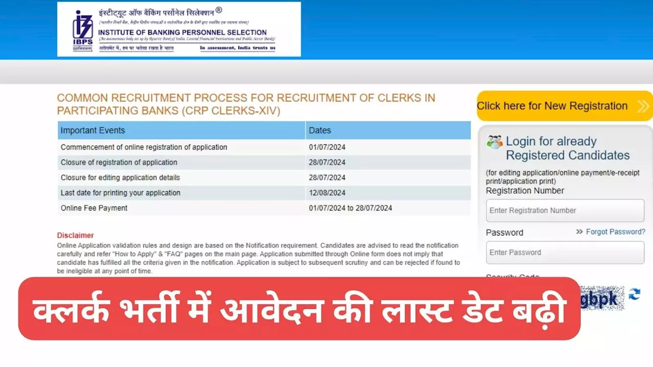 IBPS Clerk 2024 Date Extended: आगे बढ़ी आईबीपीएस क्लर्क भर्ती फॉर्म भरने की लास्ट डेट, जान लें नई तारीख