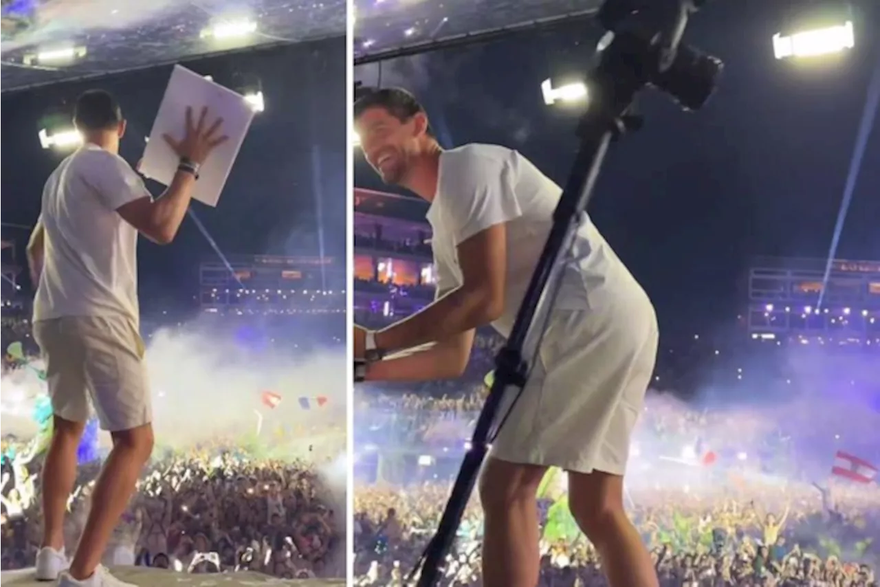 Thibaut Courtois gooit taarten in het publiek op slotshow Tomorrowland