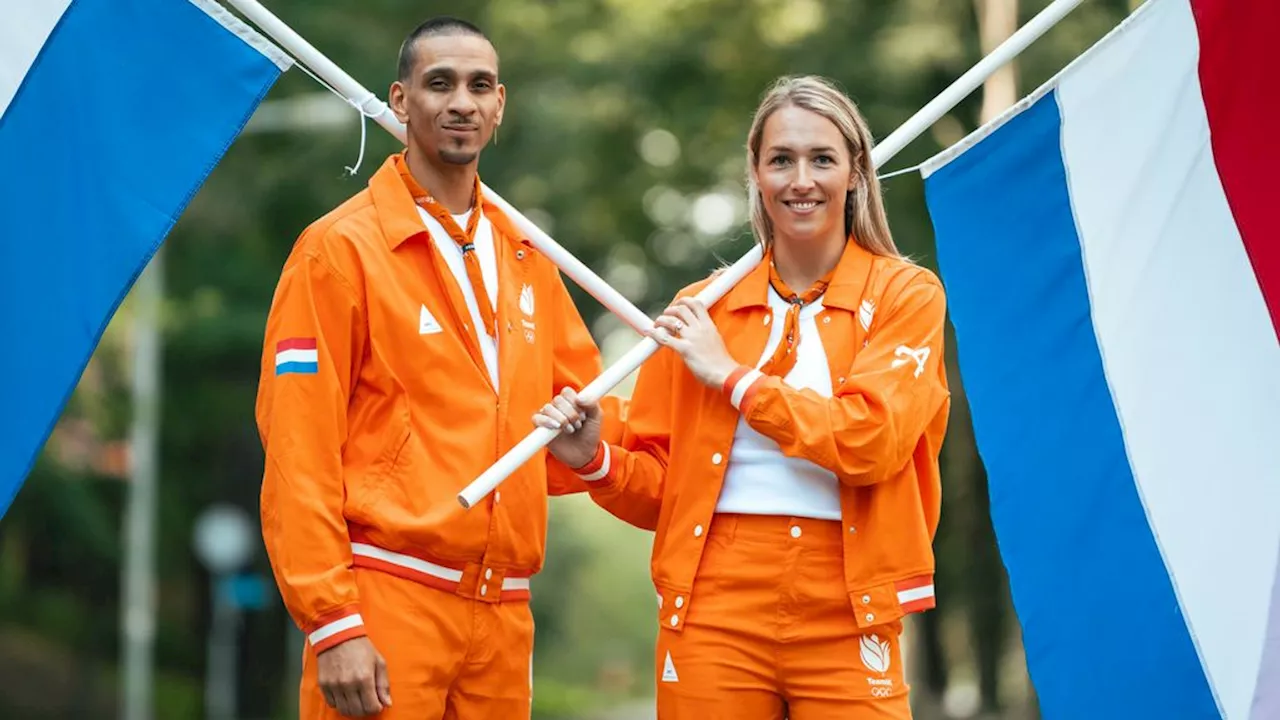 Handbalster Abbingh en basketballer De Jong vlaggendragers bij openingsceremonie