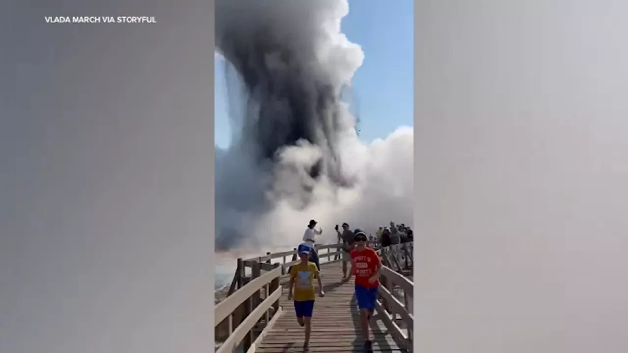 Surprise blast of rock, water and steam sends dozens running for safety in Yellowstone