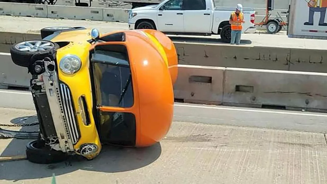 Oscar Mayer Wienermobile flips onto its side after crash along suburban highway